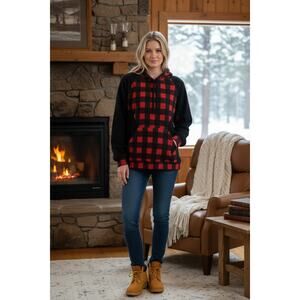 NWOT BIBI Buffalo Plaid Hoodie Drawstring Top